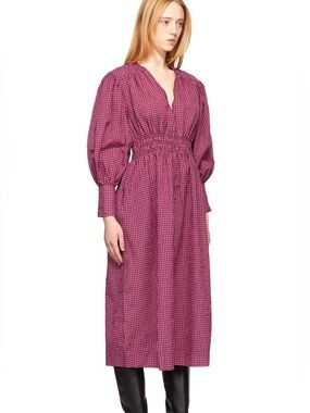 Ganni Searsucker Shirred Midi Dress, Sz L